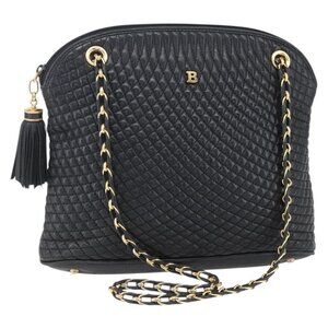 Authentic BALLY Chain Shoulder Bag Leather Black Gold